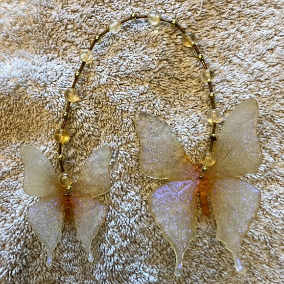 Beaded Butterfly Suncatcher Pastel Clear Crystal Prism Hanging Patio Decor Yard - Picture 2 of 5